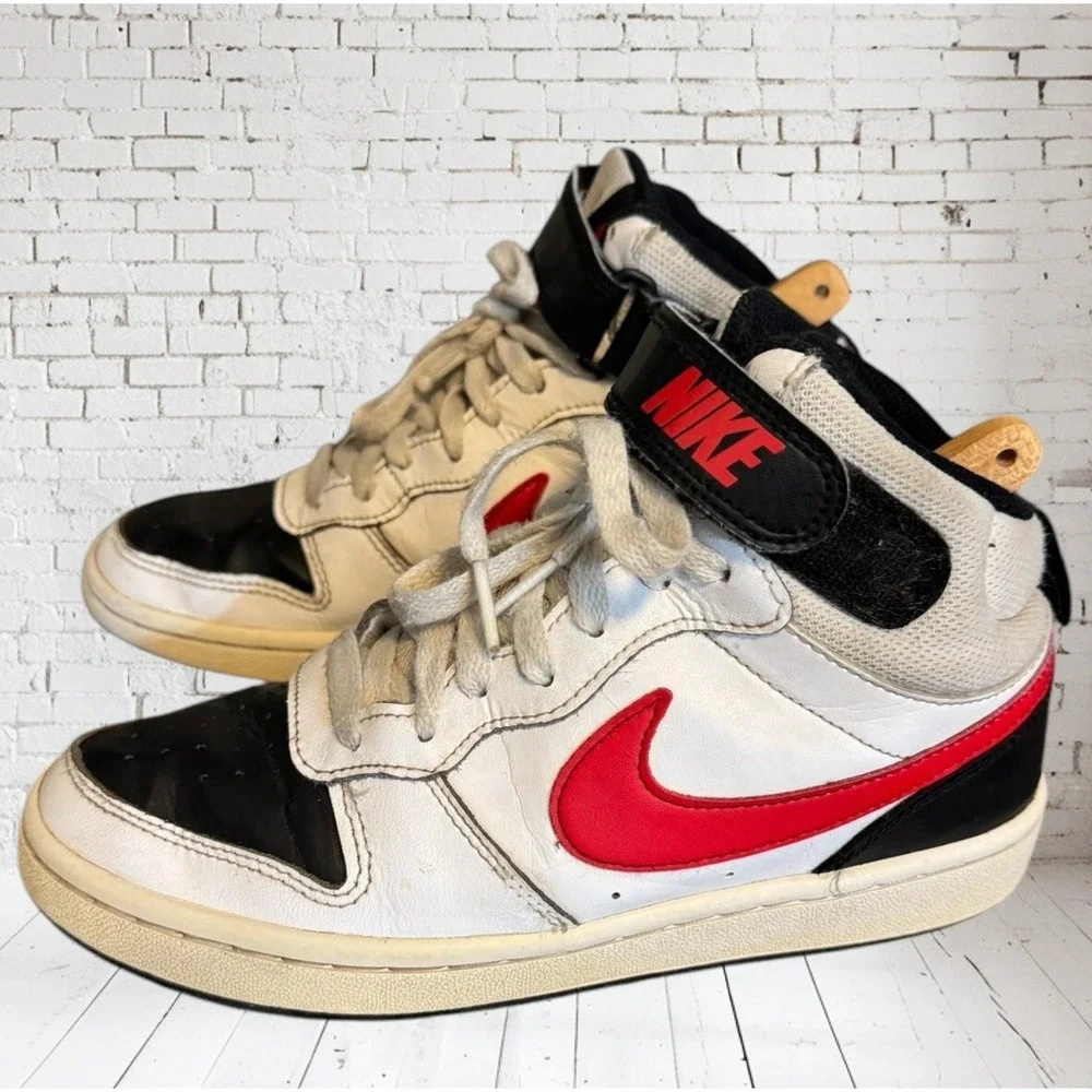 Nike Boy's Court‎ Borough Mid 2 CD7782-110 Black/Red/White Shoes Size 4y